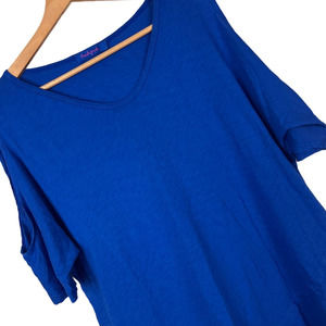 FRESH PRODUCE Women's M Blue 100% Cotton Cold Shoulder Basic Shirt Beach Top‎